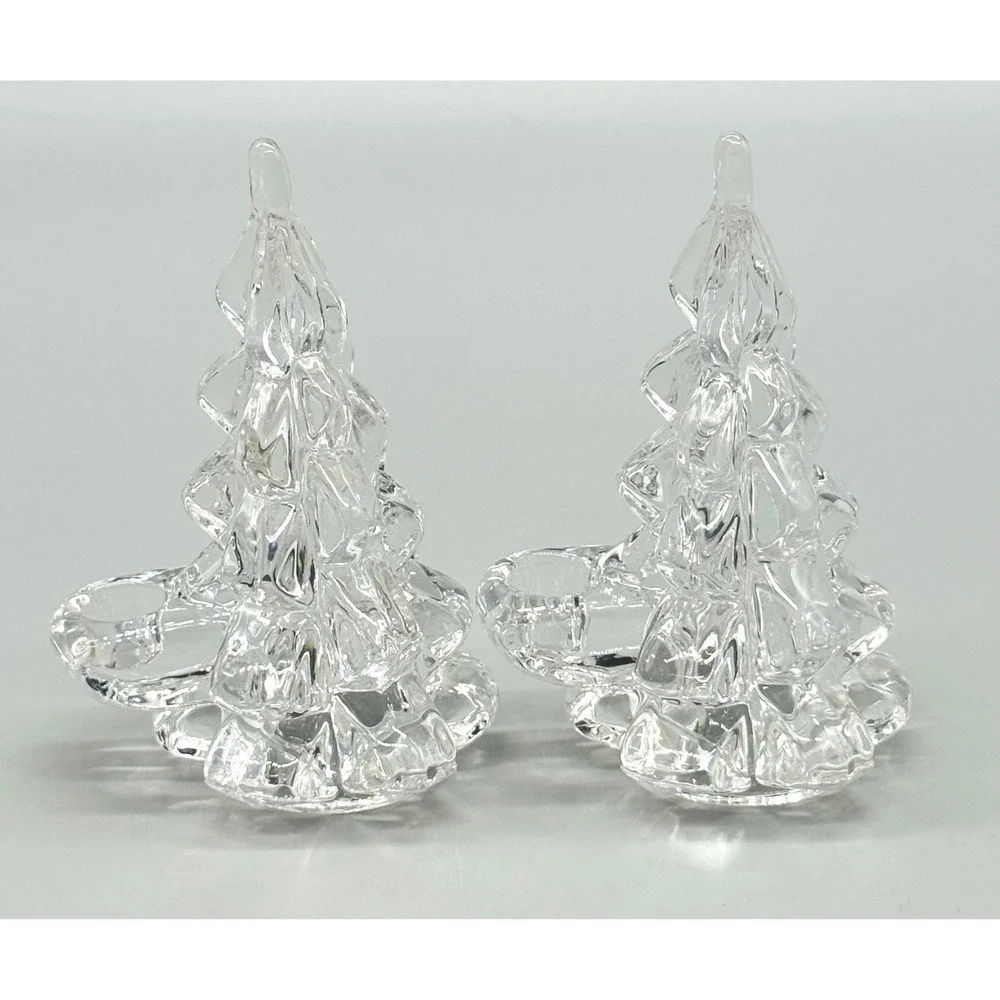 Biedermann Clear Glass Christmas‎ Tree Small Candle Holders Set Of 2